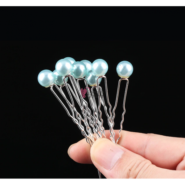 Ac metalic pentru par AC048 cu perla Albastra mare